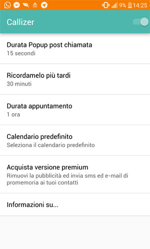 App agenda per Android gratis - Callizer impostazioni