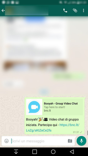 Come fare videochiamate whatsapp - Esempio messaggio Booyah
